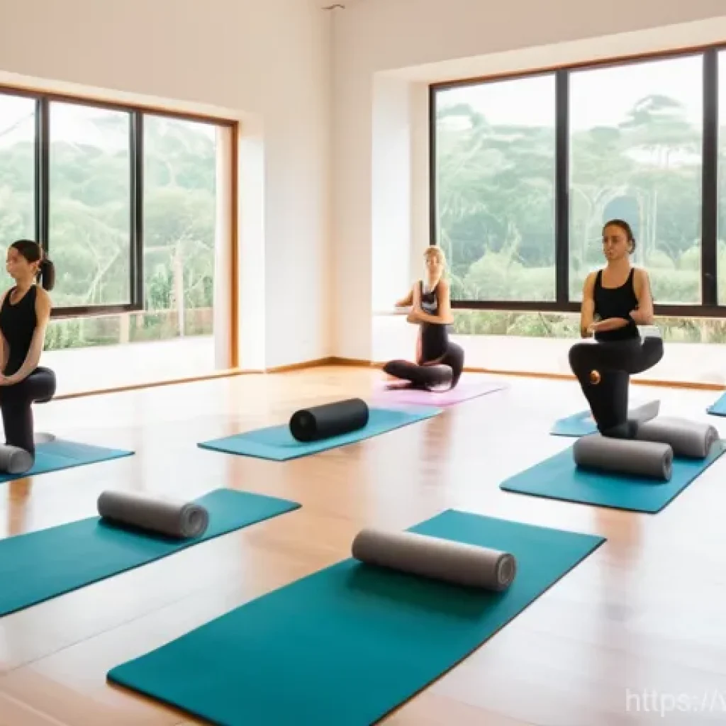 요가강사 교육과정 비교 - **Prompt:** A serene and brightly lit yoga studio in Vietnam, featuring a diverse group of 12 adult ...