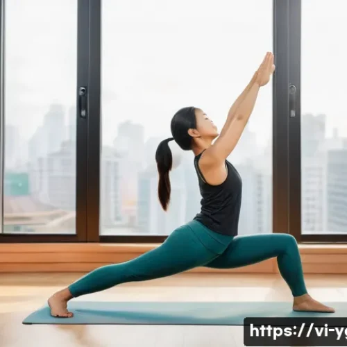 요가강사 커리어 개발 방법 - A professional Vietnamese female yoga instructor demonstrating a precise yoga pose in a modern studi...